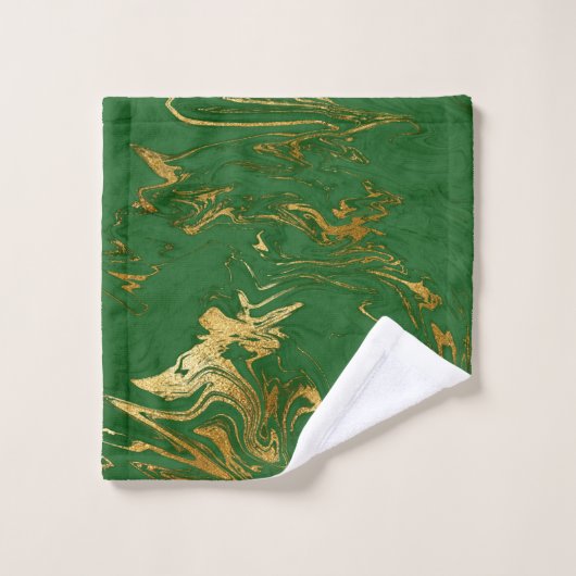 Elegant Green Gold Faux Marble Bad Handdoek (Wasdoekje)