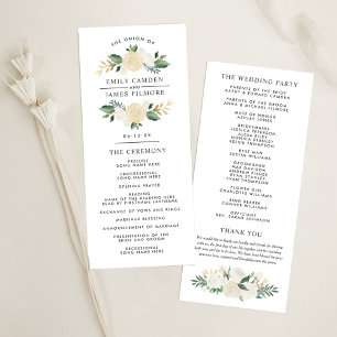 Elegant Green Gold Floral Greenery Wreath Wedding Programmakaart