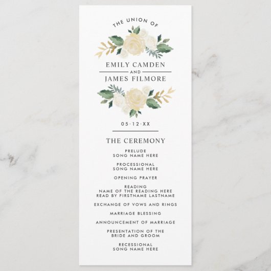Elegant Green Gold Floral Greenery Wreath Wedding Programmakaart (Voorkant)
