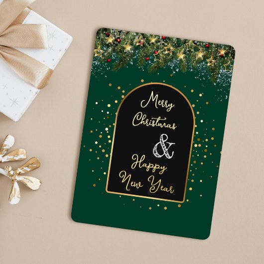 Elegant Green Gold Foil Christmas New Year  Folie Feestdagenkaart