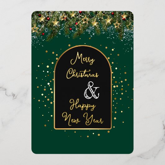Elegant Green Gold Foil Christmas New Year  Folie Feestdagenkaart (Voorkant)