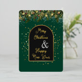 Elegant Green Gold Foil Christmas New Year  Folie Feestdagenkaart (Staand Voorkant)