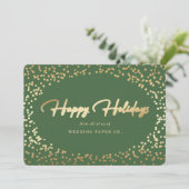 Elegant Green Gold Foil Hand Lettered Business Feestdagenkaart (Staand voorkant)