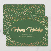 Elegant Green Gold Foil Hand Lettered Business Feestdagenkaart (Voorkant / Achterkant)