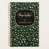 Elegant Green & Gold Foil Leopard Spots Monogram Planner (Voorkant)