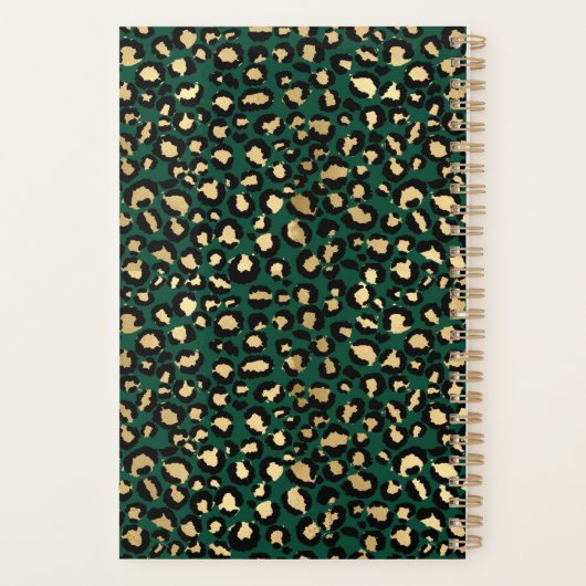 Elegant Green & Gold Foil Leopard Spots Monogram Planner (Achterkant)