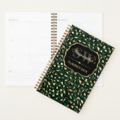 Elegant Green & Gold Foil Leopard Spots Monogram Planner (Display)