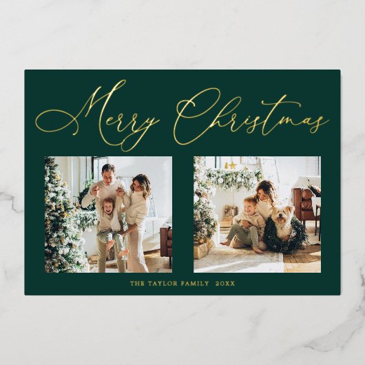 Elegant Green Gold Foil Merry kerst Folie Feestdagenkaart (Voorkant)