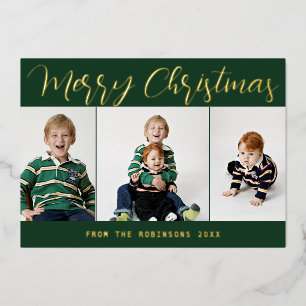 Elegant Green Gold Foil Merry Kerstmis Kaart