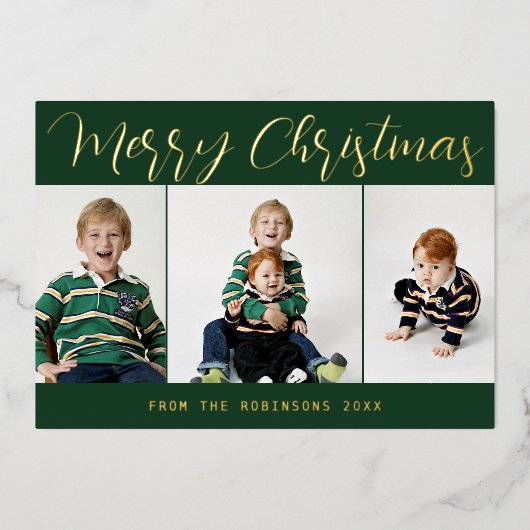 Elegant Green Gold Foil Merry Kerstmis Kaart (Voorkant)