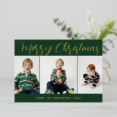 Elegant Green Gold Foil Merry Kerstmis Kaart (Staand Voorkant)
