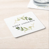 ELEGANT GREEN GOLD FOLIAGE WATERVERF WREATH KARTONNEN ONDERZETTERS (Schuin)