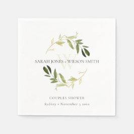 ELEGANT GREEN GOLD FOLIAGE WREATH COUPLY SHOWER SERVET