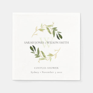 ELEGANT GREEN GOLD FOLIAGE WREATH COUPLY SHOWER SERVET