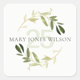 ELEGANT GREEN GOLD FOLIAGE WREATT ELKE LEEFTIJD VO VIERKANTE STICKER