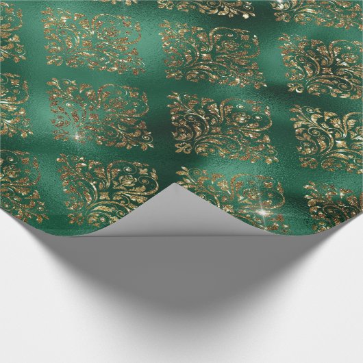 Elegant Green Gold Geometric Pattern Kerstmis Cadeaupapier (Hoek)