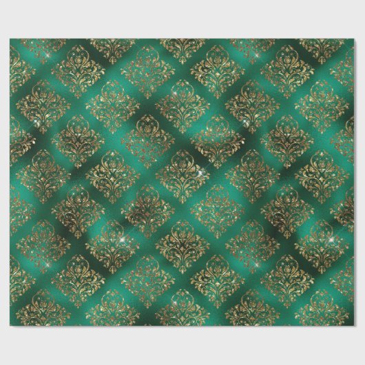 Elegant Green Gold Geometric Pattern Kerstmis Cadeaupapier (Vlak)