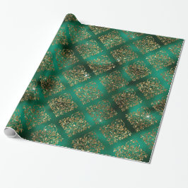 Elegant Green Gold Geometric Pattern Kerstmis Cadeaupapier