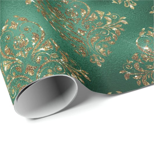 Elegant Green Gold Geometric Pattern Kerstmis Cadeaupapier (Rol Hoek)