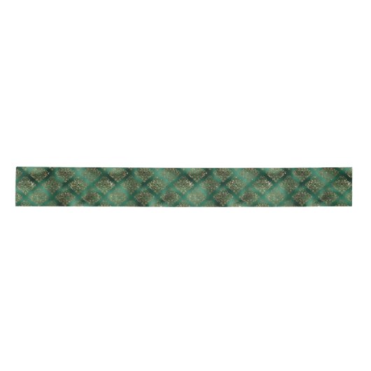 Elegant Green Gold Geometric Pattern Kerstmis Satijnen Lint (Voorkant)
