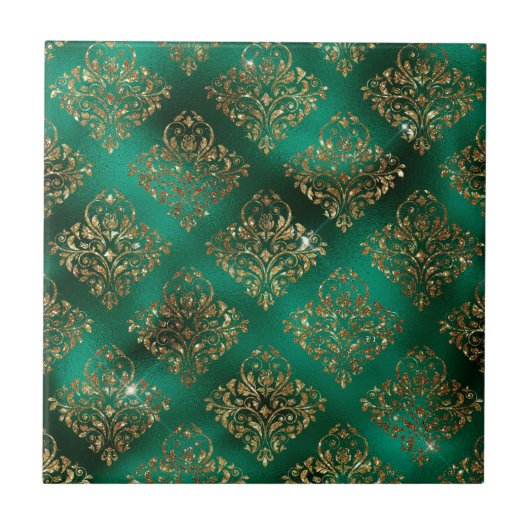 Elegant Green Gold Geometric Pattern Kerstmis Tegeltje (Voorkant)