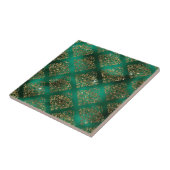 Elegant Green Gold Geometric Pattern Kerstmis Tegeltje (Zijkant)