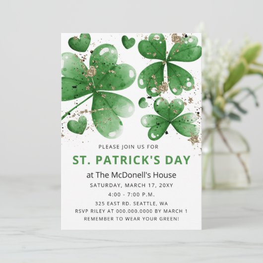 Elegant Green Gold Gitter Shamrock St Patricks Day Kaart (Staand voorkant)