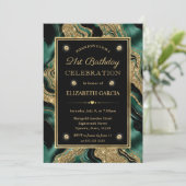 Elegant Green & Gold Glitter Agate 21st Birthday Kaart (Staand voorkant)