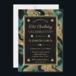 Elegant Green & Gold Glitter Agate 21st Birthday Kaart<br><div class="desc">Elegante levendige smaragdgroene folie en gouden glitter vloeibare agaat ontwerp met lijst en diamanten</div>