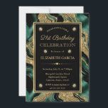 Elegant Green & Gold Glitter Agate 21st Birthday Kaart<br><div class="desc">Elegante levendige smaragdgroene folie en gouden glitter vloeibare agaat ontwerp met lijst en diamanten</div>