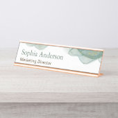 Elegant Green Gold Glitter Waterverf Bureau Naambordje (Voorkant)