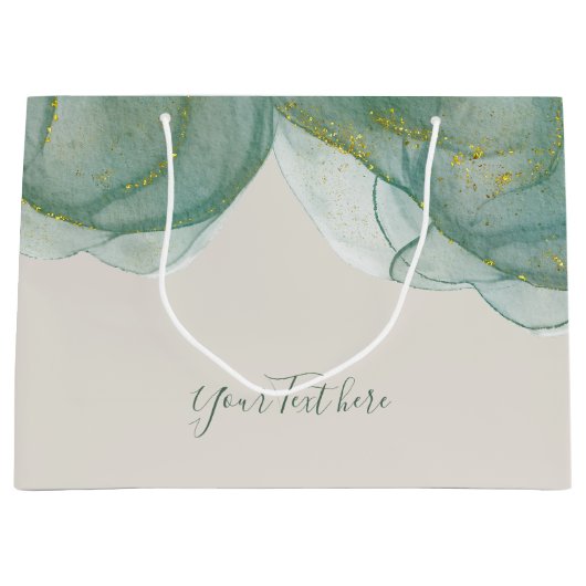 Elegant Green Gold Glitter Waterverf Groot Cadeauzakje (Voorkant)