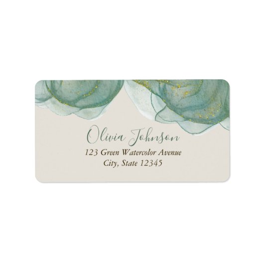 Elegant Green Gold Glitter Waterverf Label (Voorkant)