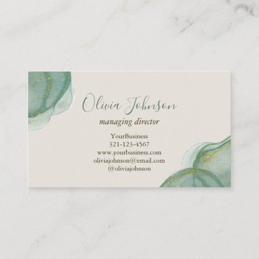 Elegant Green Gold Glitter Waterverf Visitekaartje (Achterkant)