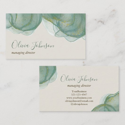 Elegant Green Gold Glitter Waterverf Visitekaartje (Voorkant / Achterkant)