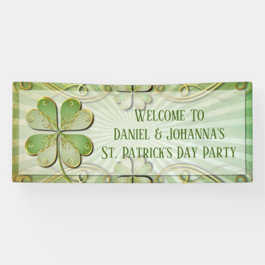 Elegant Green Gold Glover St Patrick'd Day Party Spandoek (Horizontaal)