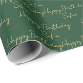 Elegant Green Gold Happy Birthday PersonalizedGift Cadeaupapier (Rol Hoek)