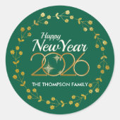 Elegant Green & Gold Happy New Year 2026 Sticker (Voorkant)