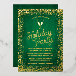 Elegant Green & Gold Holiday Party Folie Uitnodigi Folie Uitnodiging