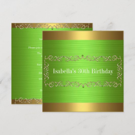 Elegant Green & Gold Jewel Birthday Event Kaart (Voorkant / Achterkant)