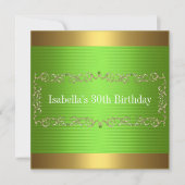 Elegant Green & Gold Jewel Birthday Event Kaart (Voorkant)