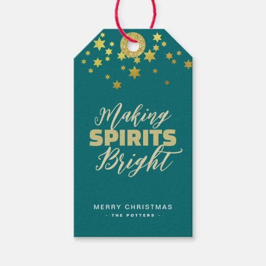 Elegant Green & Gold Kerstmis Cadeaulabel (Voorkant)