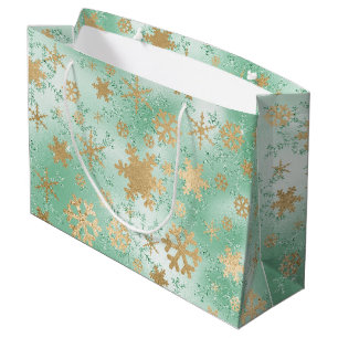 Elegant Green & Gold Kerstmis Snowflake Patroon Groot Cadeauzakje