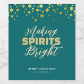 Elegant Green & Gold Kerstmis Wijn Etiket (Enkel label)