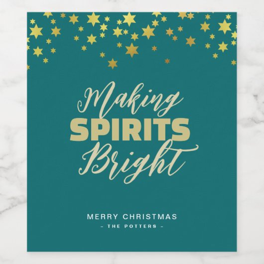 Elegant Green & Gold Kerstmis Wijn Etiket (Enkel label)