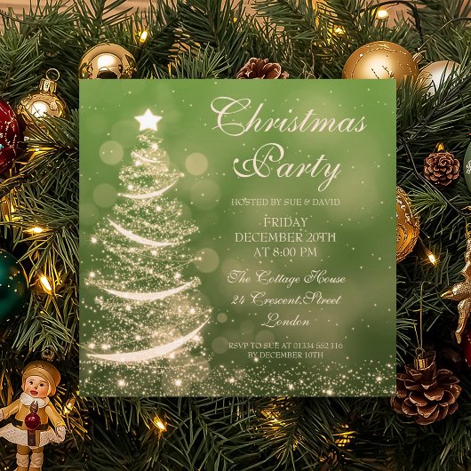 Elegant Green & Gold Kerstparty Sparkle Kaart