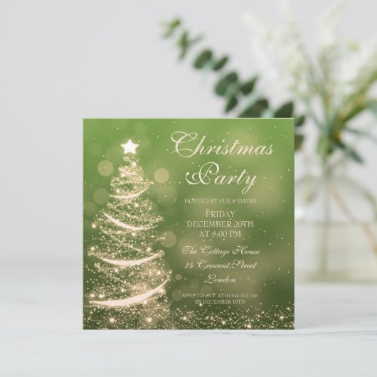 Elegant Green & Gold Kerstparty Sparkle Kaart (Staand voorkant)