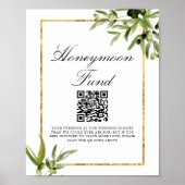 Elegant Green Gold Leaf Wedding Honeymoon Fonds Poster (Voorkant)