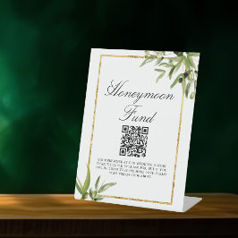 Elegant Green Gold Leaf Wedding Honeymoon Fonds Reclamebord Met Voetstuk