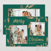 Elegant Green Gold Leaves 2 Photo-kerstkaart (Voorkant / Achterkant)